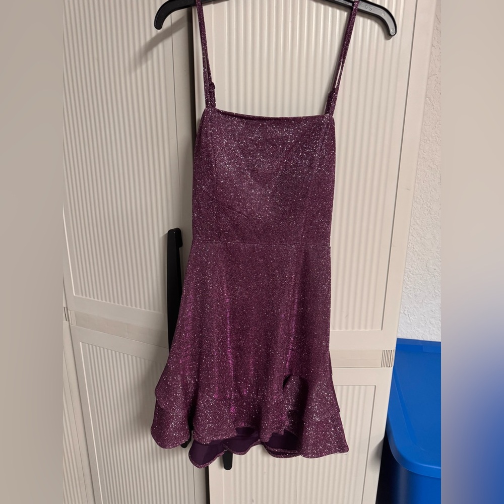 Sparkle Plum Mini Dress with Spaghetti Straps